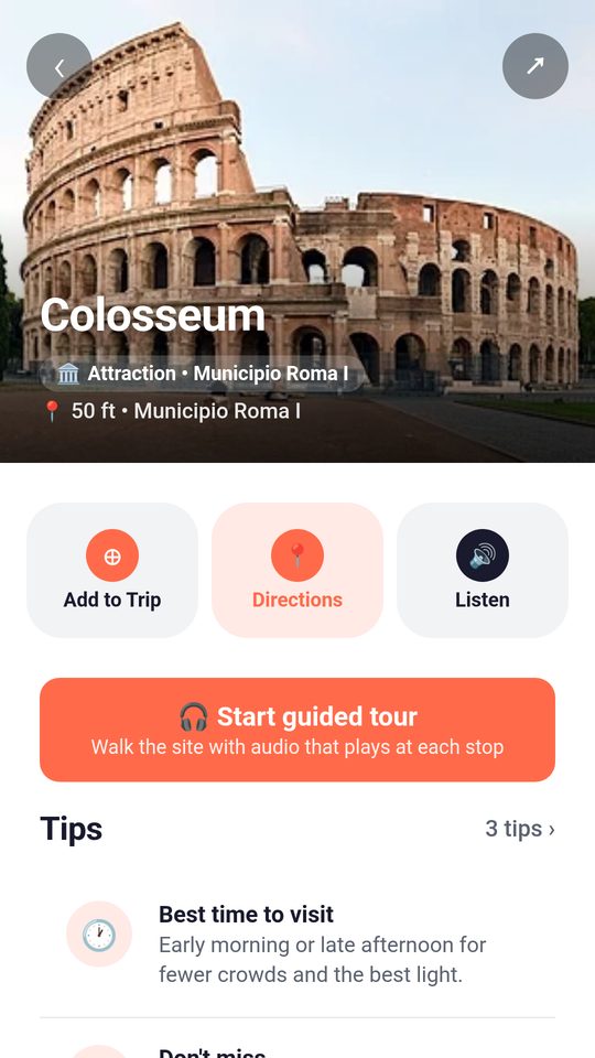 Place detail screen with the Listen button